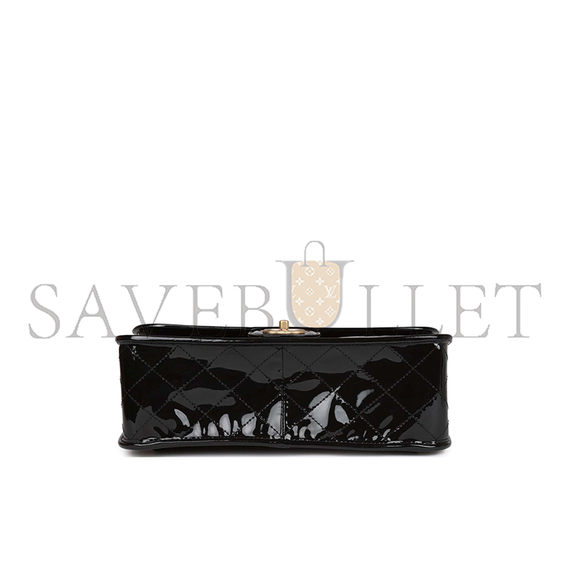 CHANEL LARGE FLAP BACKPACK BLACK PATENT ANTIQUE GOLD HARDWARE (30*23*10cm)